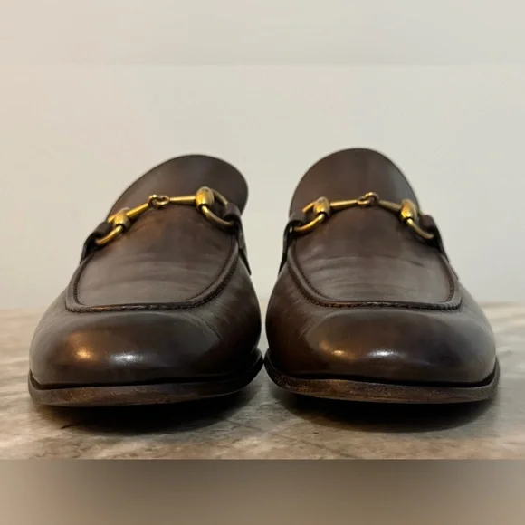 GUCCI Jordaan Horsebit Brown Leather Loafer 8 /8.5 US Moccasin $1100